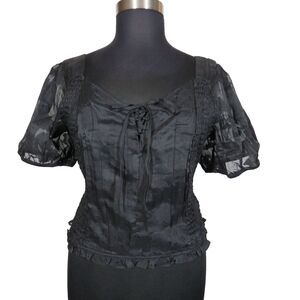 Torrid Black Short Sleeve Clip Floral Smocked Sheer Cropped Blouse Plus Size 3X
